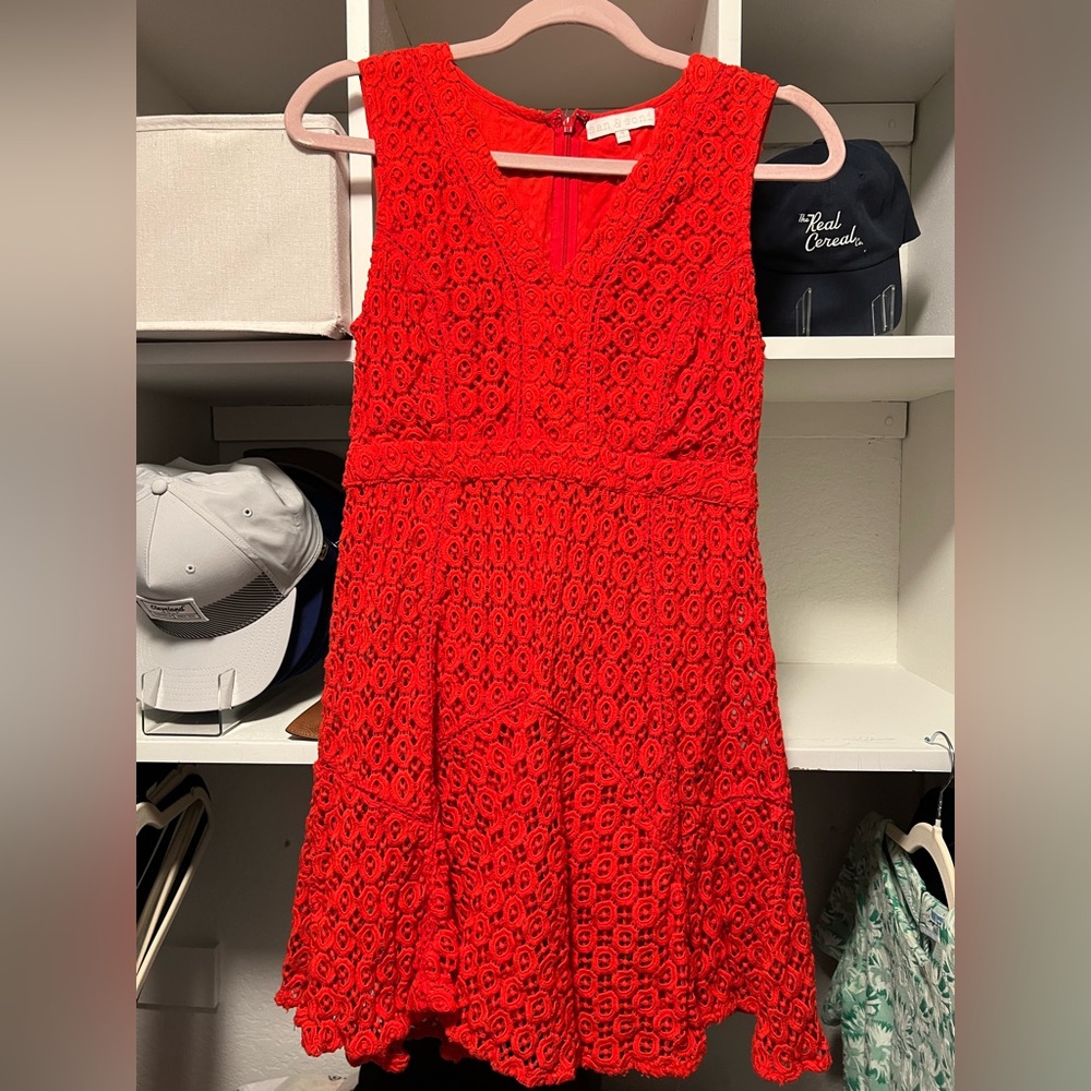 Anthropologie Red Lace Fit-and-Flare Dress